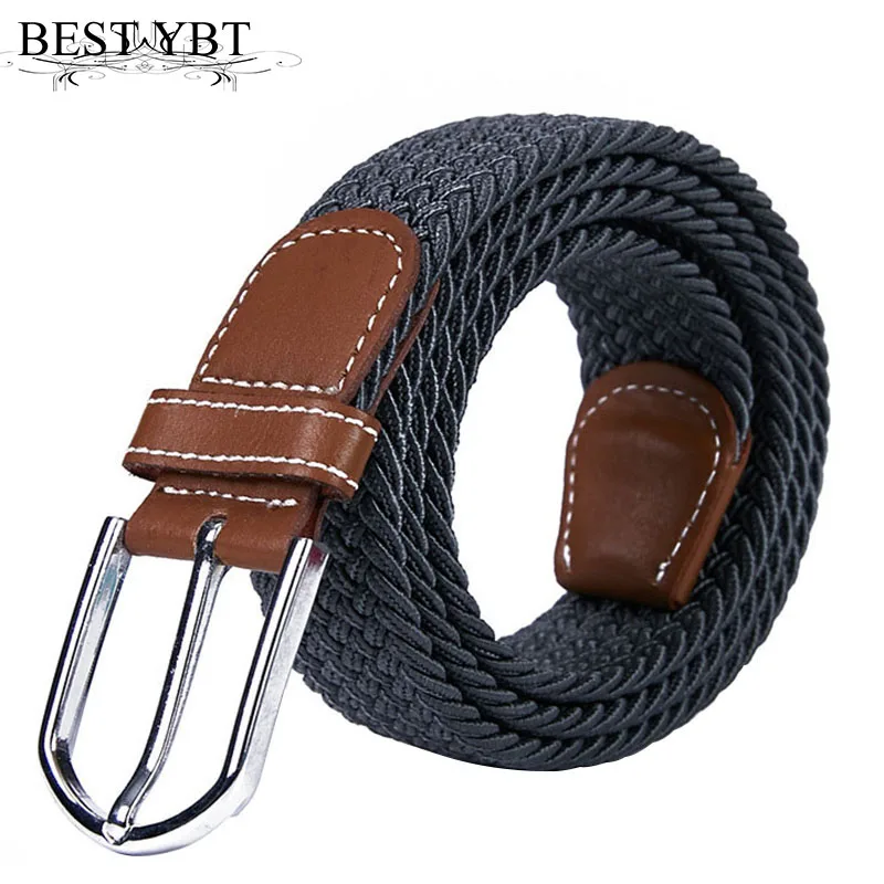 

Best YBT Unisex belt New solid color elastic force weaving Canvas Men belt fashion Alloy pin buckle Men and Women casual belt