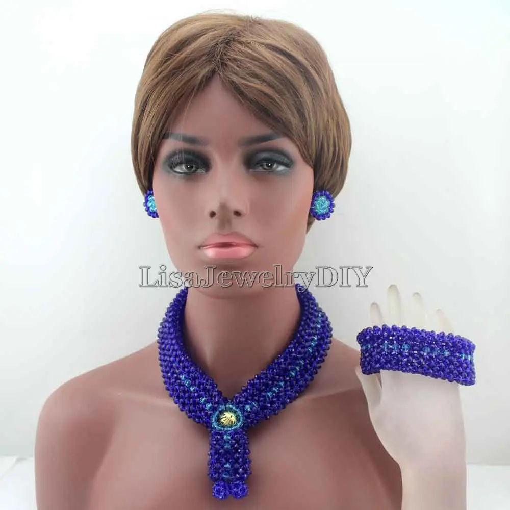 

New Chunky Bib African Wedding Jewelry Sets Nigerian Royal Blue/Sky Blue Crystal Beads Wedding Jewelry Set Free Shipping HD8225