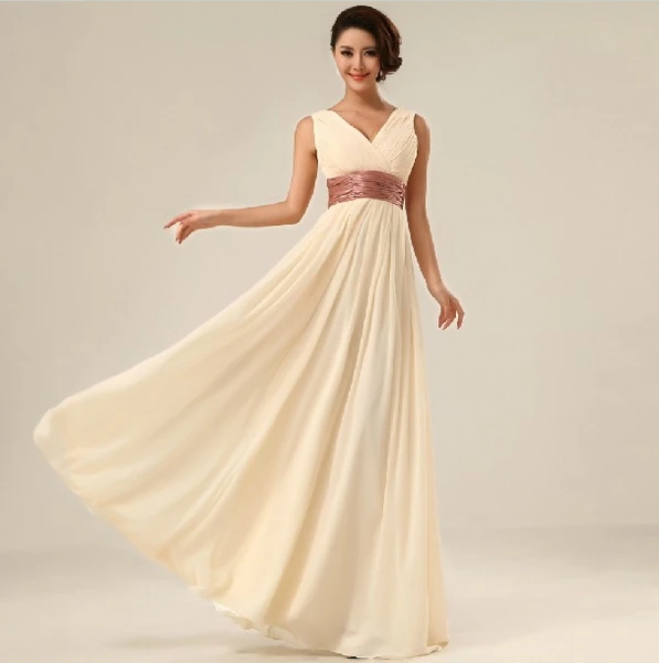 

New 2015 Double-Shoulder V-neck Simple Solid Long Evening Dress Chiffon Evening Party Dress Drop