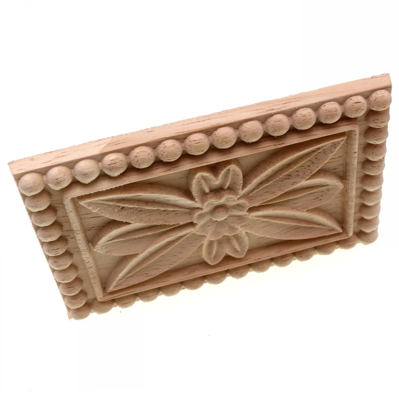 RUNBAZEF Dongyang Woodcarving Floral Decoration Style Rectangle Wood Applique Patch Carved Flower Bed Furniture Cabinet Figurine