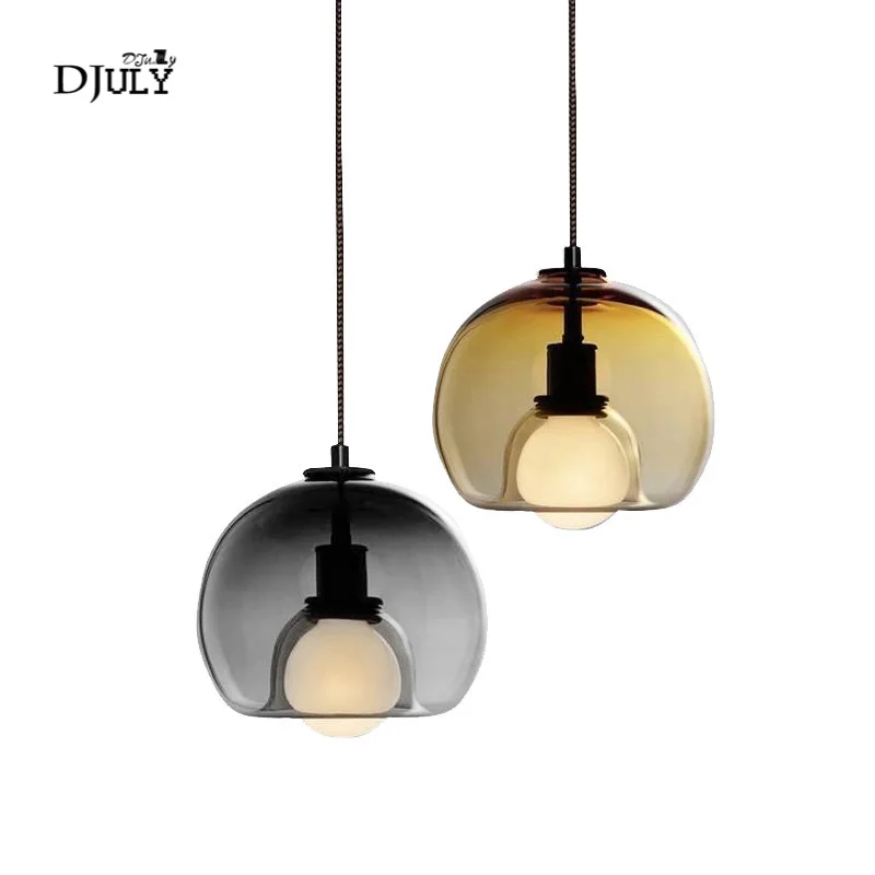 

postmodern designer Smoke gray glass pendant lights luxury villa hotel suspension luminaire home deco kitchen fixtures led lamp