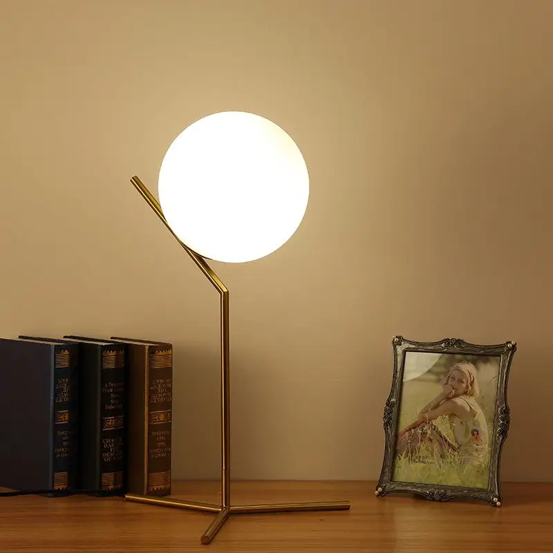 Glass Ball Table Lamp Computer Book Reading Study Desk Light Office Shop Bar Cafe Decor Lamp Bedroom Bedside Night Luminaire