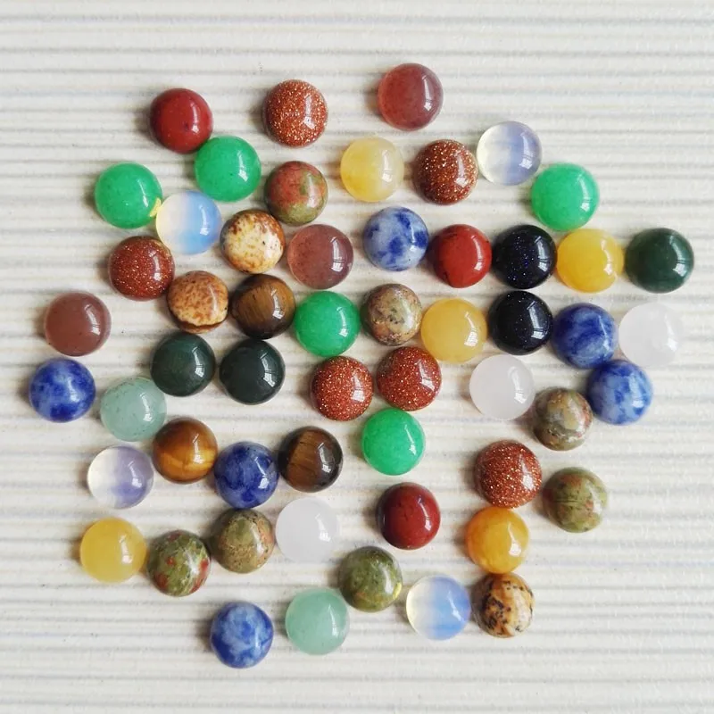 Fashion mixed 50pcs natural stone Cabochon bead no hole 6 8 10 12 14 16 18 20 MM Single arc jewelry Ring accsories Good quality