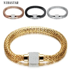 4Colors Fashion Mesh Bracelets & Bangles For Women Stainless Steel Rhinestone Charm Bracelet Women Magnetic Clasp Bangles