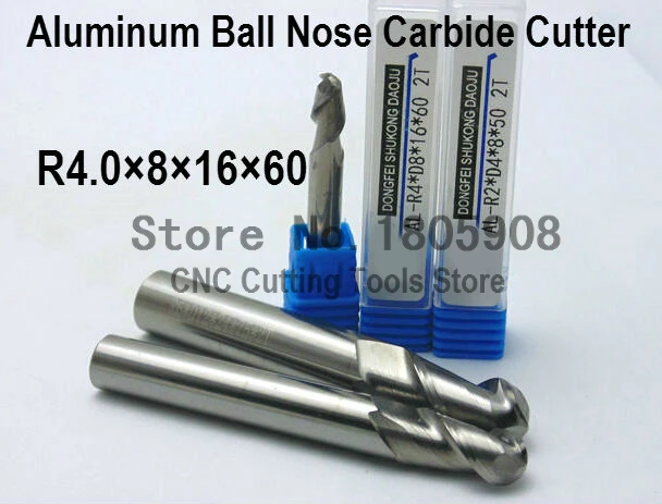 1PCS 2F R4.0*8*16*60L Aluminum Carbide Ball nose End Mill,CNC router bits, Aluminum carbide cutter,machine, CNC milling tools