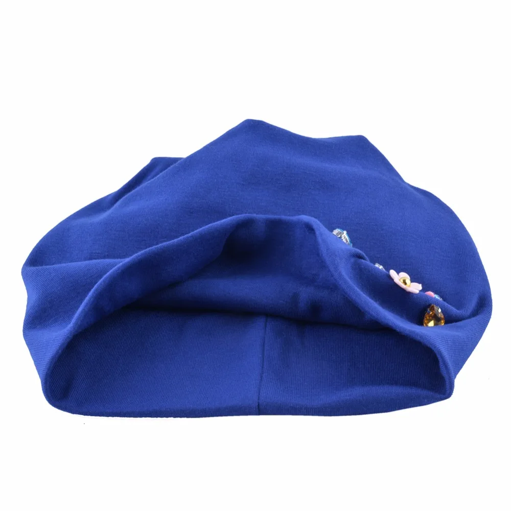 New Beanies Women Spring Autumn Solid Color Skullies Hat For Ladies Rhinestone Pearl Flower Cap Female Fashion Bonnet Gorra