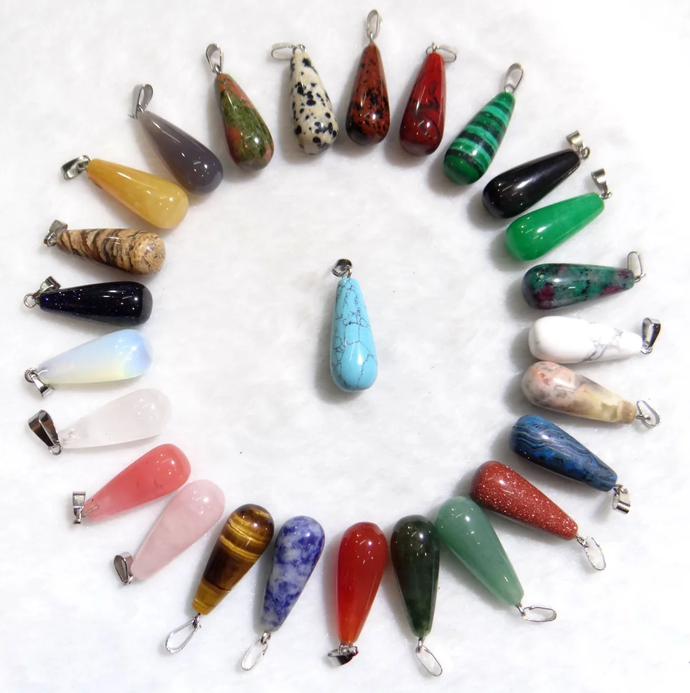 Wholesale Natural Stone Quartz Crystal tiger eye Opalite Mix Stone Charms Water drops Pendants For Jewelry Making necklace 12PC