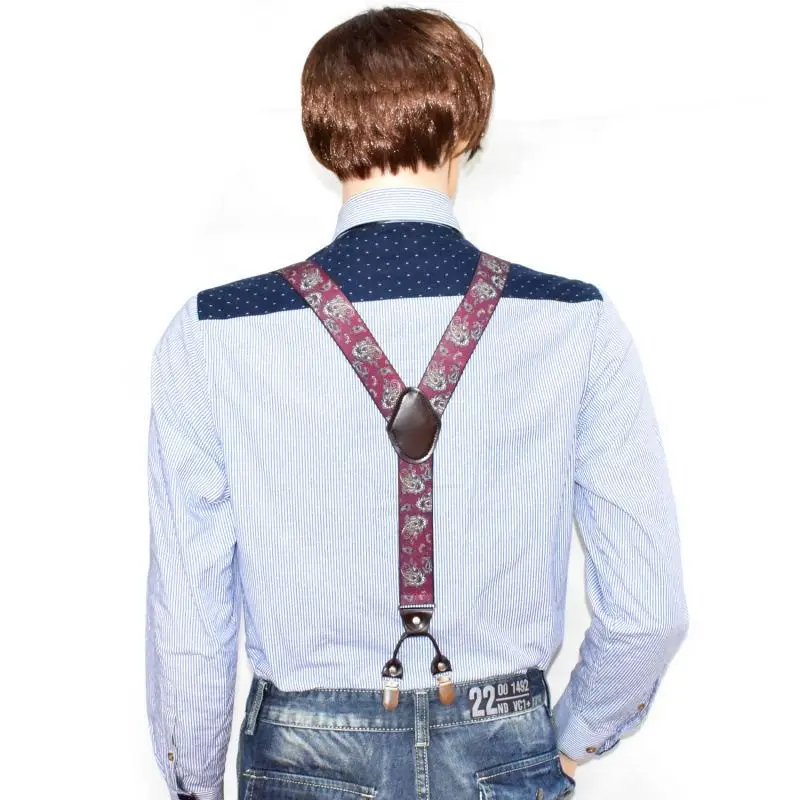 Yienws Bretele Mens Suspenders And Bow Tie Cashew Flowers Leather Suspender Mans Braces for Trousers 125cm Bretels Mannen YiA006