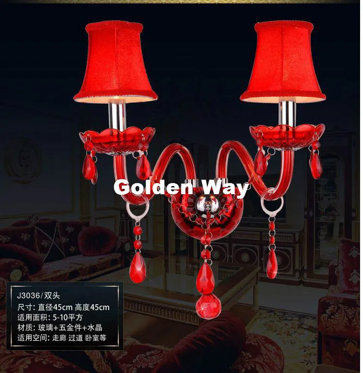 Modern Hotsale Red Crystal Wall Lamp Candle Led E14 Bulbs Purple Fabric Lampshade 2 Lights E14 With Shade 100% Guaranteed