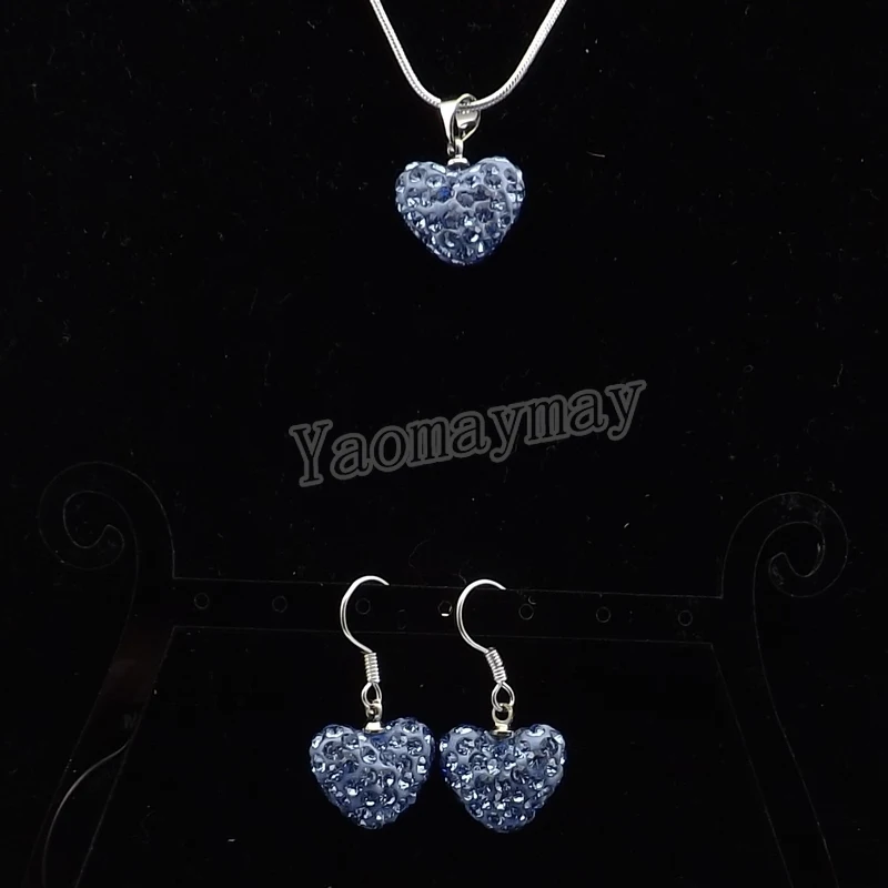 Heart Shape Rhinestone Jewelry Set Light Blue Crystal Earrings And Necklace 5 Sets Wholesale Free Shipping