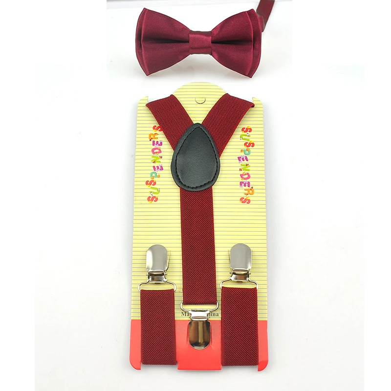 Kids Children Boys Girls Burgundy Elastic Suspenders Bow tie Set Y-Shape Braces Butterfly Knot Sets Gift Tuxedo Cravat 2020 New