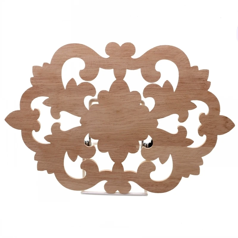RUNBAZEF Woodcarving Furniture Decoration Style SolidWood Round Applique Door Heart Decorative Flower Funko Pop Artesanato Craft