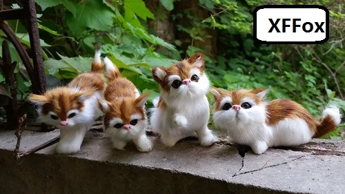 4 pieces a set real life yellow&white cat models plastic&furs cute naughty cat dolls gift about 11cm xf1192
