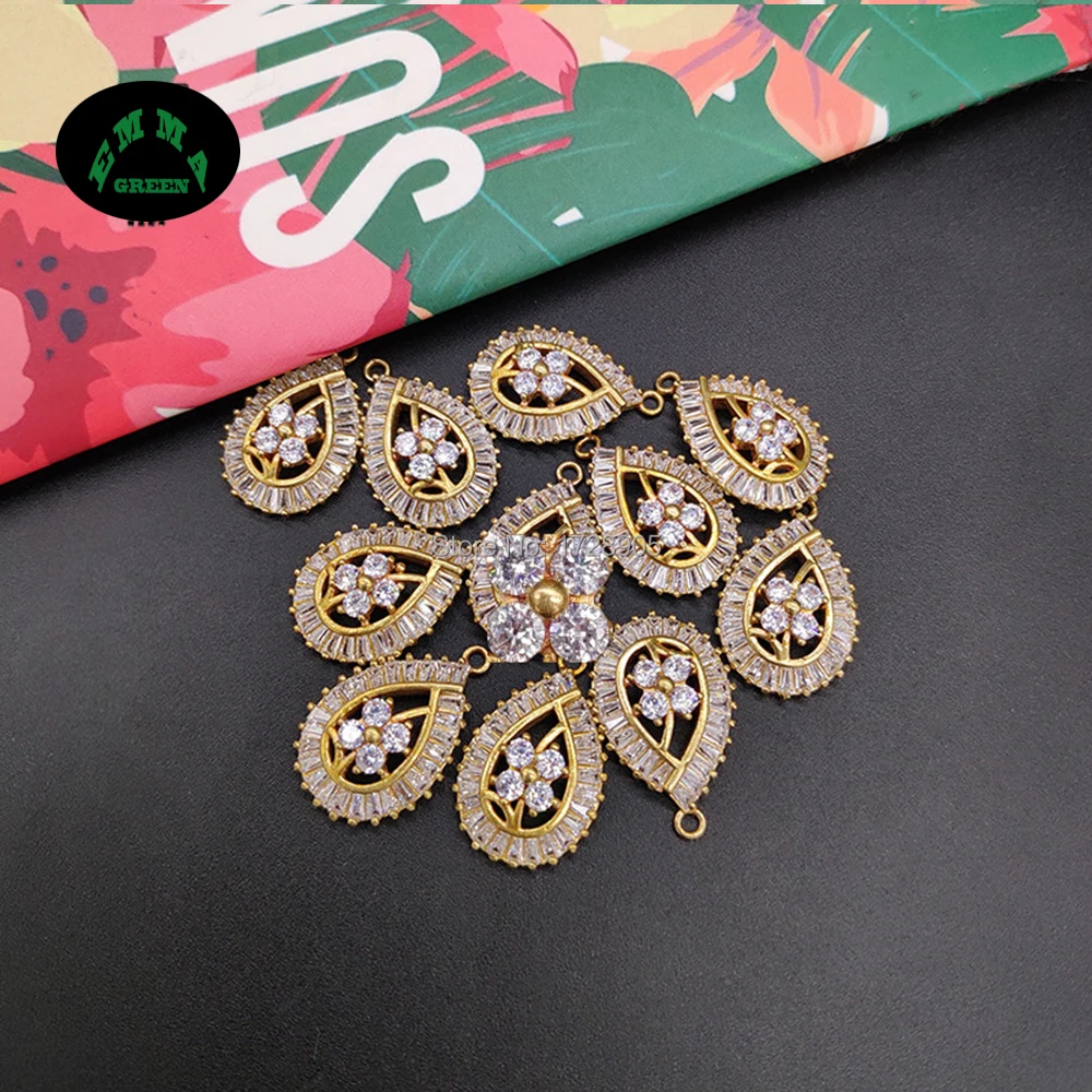 Zircon Charms Pendant for Earrings Drop Flower Dangle 100pcs Gold Zircon Crystal Button Embellishment DIY Jewelry Making Finding