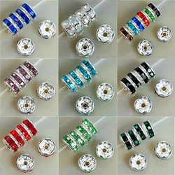 Metal Cristal Contas para Fazer Jóias, Rhinestone Rondelle, Contas Espaçador, Pulseira e Colar, Acessórios DIY, 100PCs, 4mm, 6mm, 8mm, 10mm