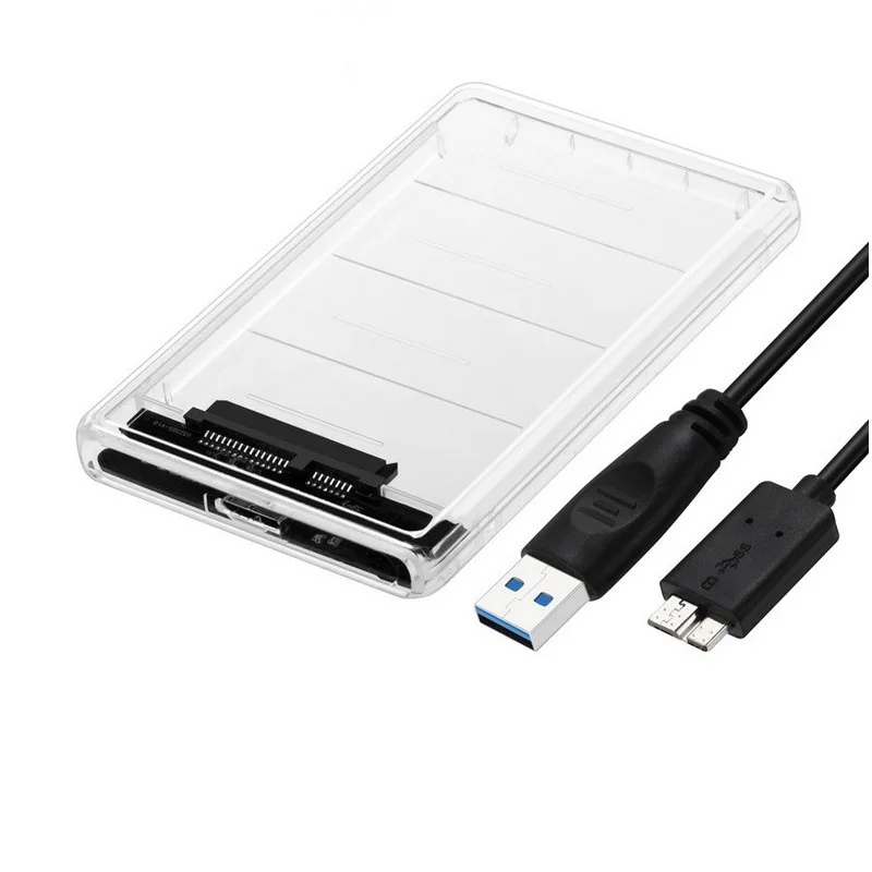 High Speed USB3.0 2.5" Transparent 5Gbps Sata HDD Case Hard Drive Enclosure Box with Micro-B to USB Cable Extern Memory Disk