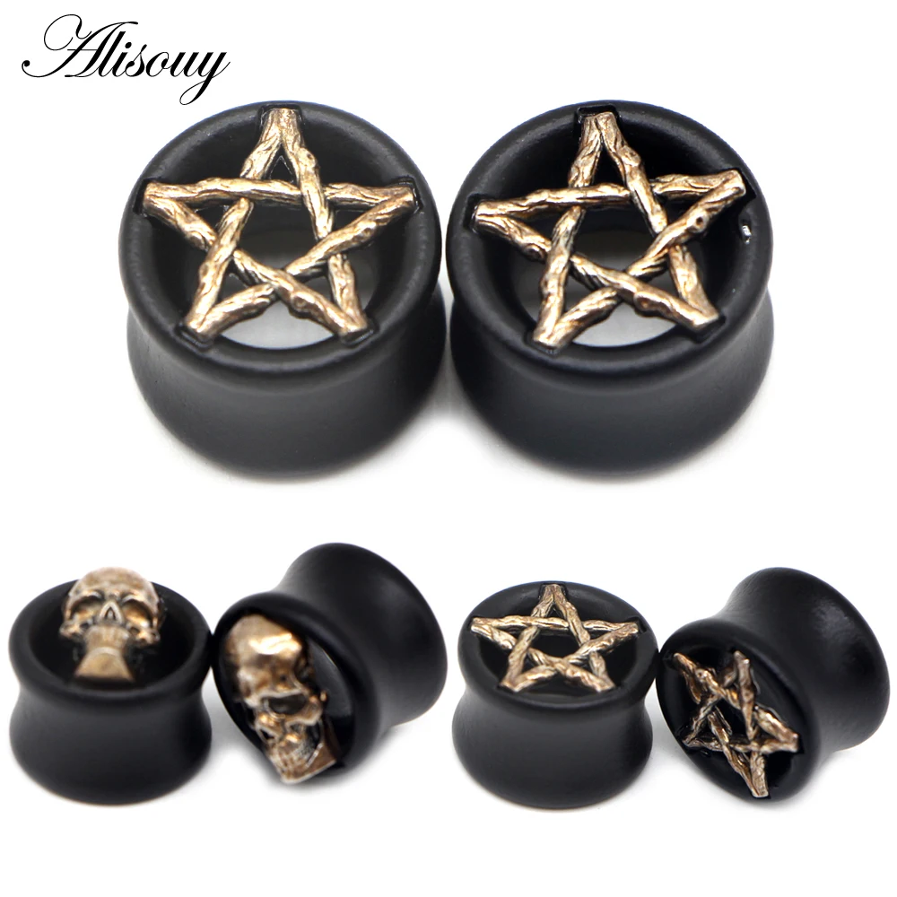 2PCS Wood Ear Plug Flesh Tunnels Skull Star Shape Body Piercing Jewelry Gauge Stretcher Expander Extender Jewelry For Women Men