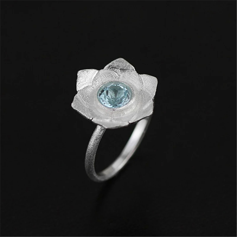 Lotus Fun Moment Real 925 Sterling Silver Natural Stone Creative Handmade Fashion Jewelry Pure Lotus Ring Female Rings Bijoux