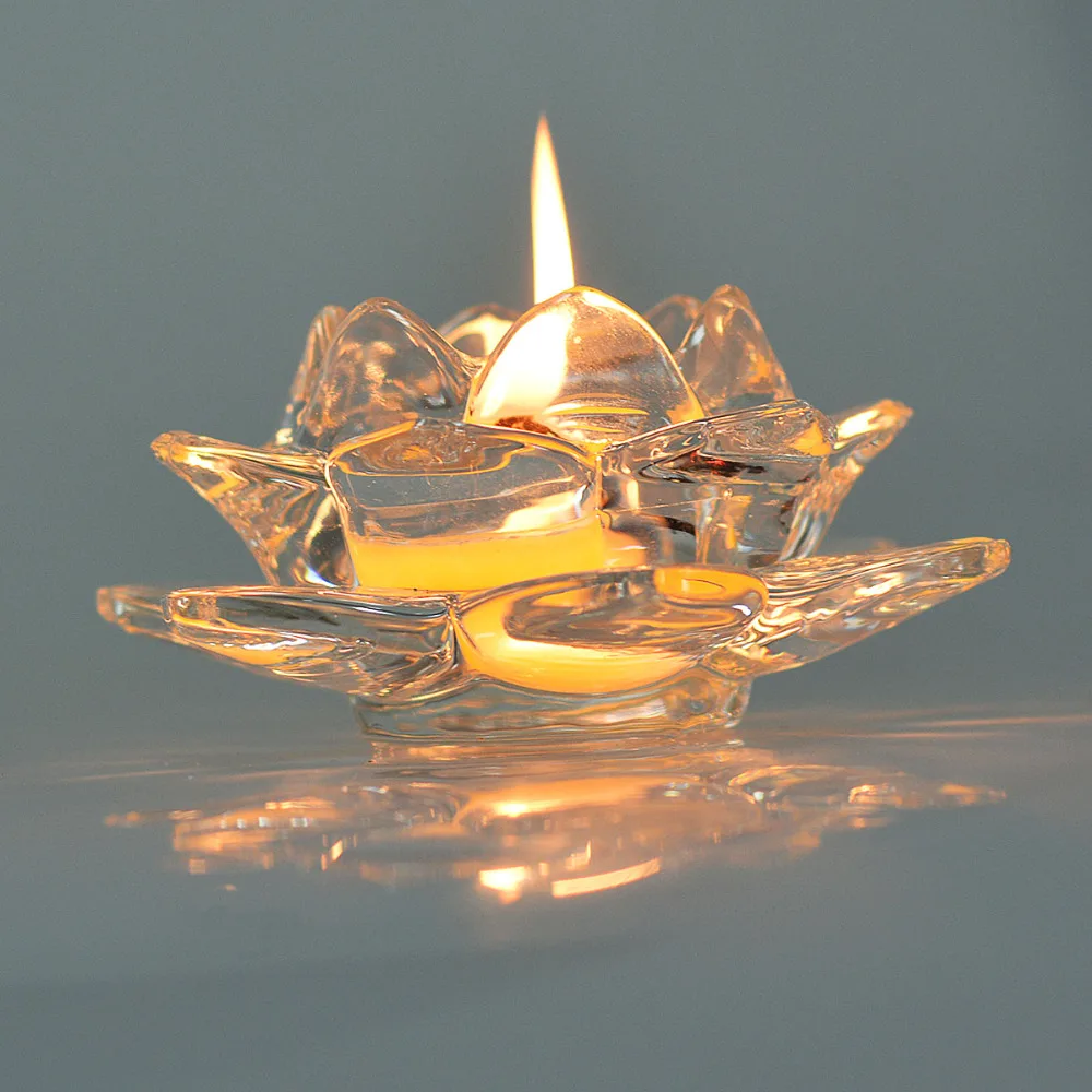 

1PC Votive Lotus Crystal Candlestick Crystal Glass Lotus Flower Candle Tea Light Holder Buddhist Candlestick Wedding Table Decor