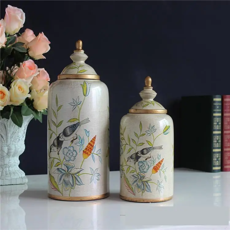 

European Style Garden Decorations Ceramic pot Ornaments Hand-painted Flowers And Birds temple Jar Vases Home Furnishing jar vase