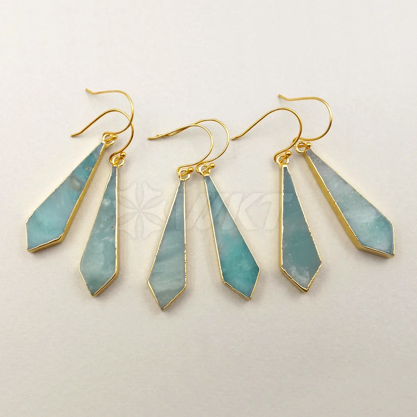 

WT-E377 WKT Wholesale Top Fashion Charming Natural Cyan Stone Jewelry High Quality Geometric Shape Drop Earrings