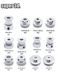 2GT/GT2 Timing Pulley16/20/30/40/60 Teeth Bore 5/6.35/8mm Synchronous Wheels Gear Width 6mm 3D Printer Reprap CNC Parts