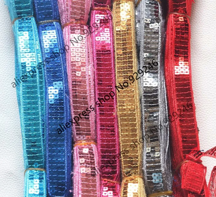 16 yards/lot 3-rows 1.6cm square sequins ribbon lace in red grey blue gold pink for garment dancing dress bags scarf decoration