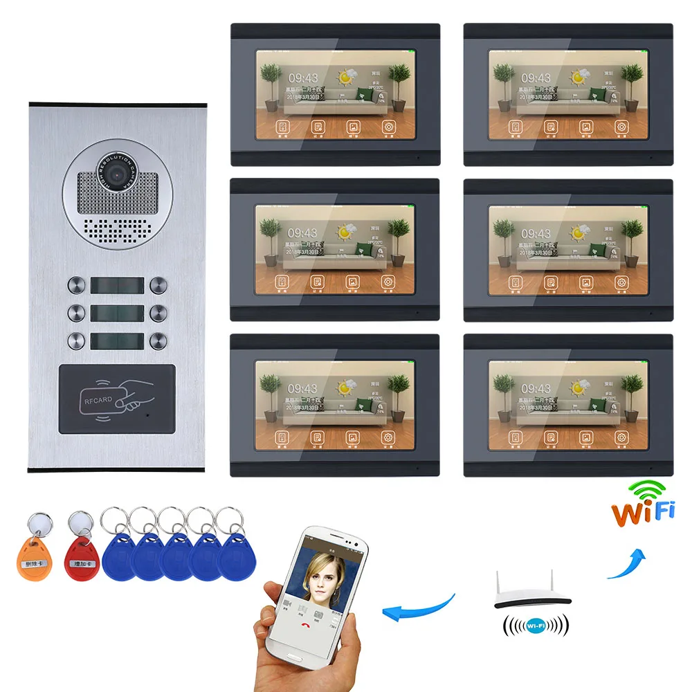 7 Inch 1V6 Two Way  Intercom  Video Door Phone  ID Card Access Control System