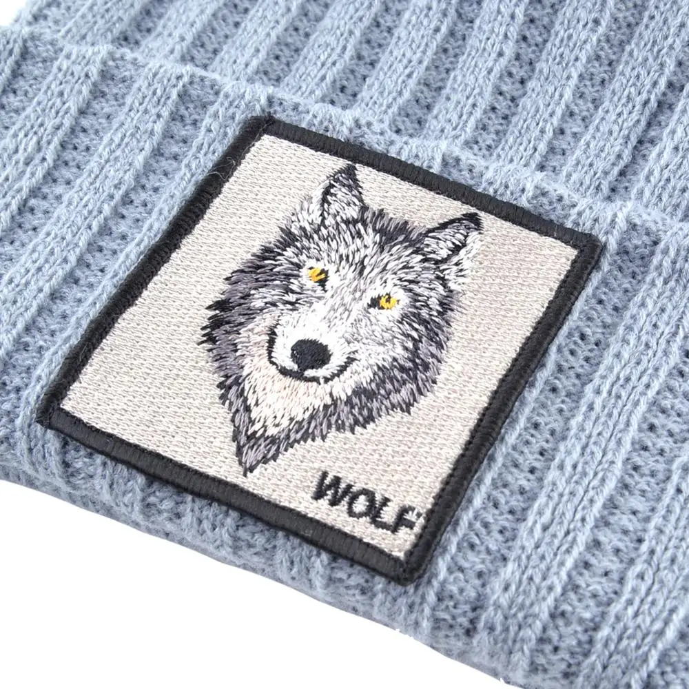 New Fashion Knitted Hats For Men Women Wolf Pattern Skullies Beanies Unisex Knitting Streetwear Hip Hop Bonnet Caps Kpop Gorras