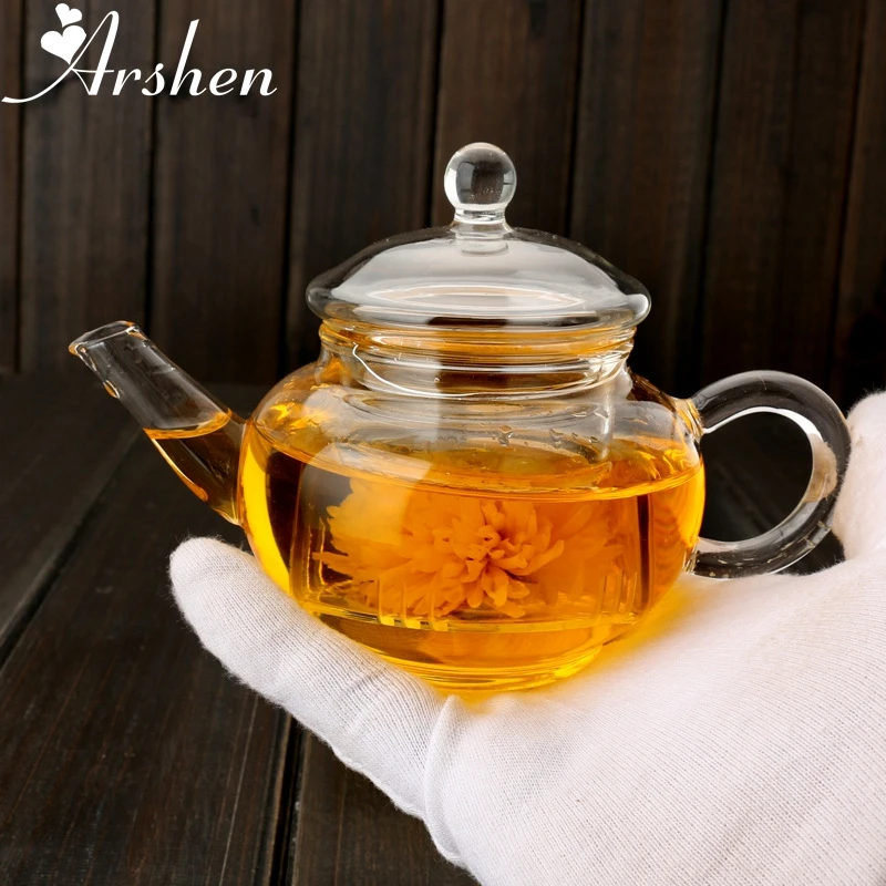 Arshen 250ML Beauty Flowertea Glass Teapot Heat Resistant Bottle Cup for Blooming Tea Herbal Coffee with Infuser Fitter Gift