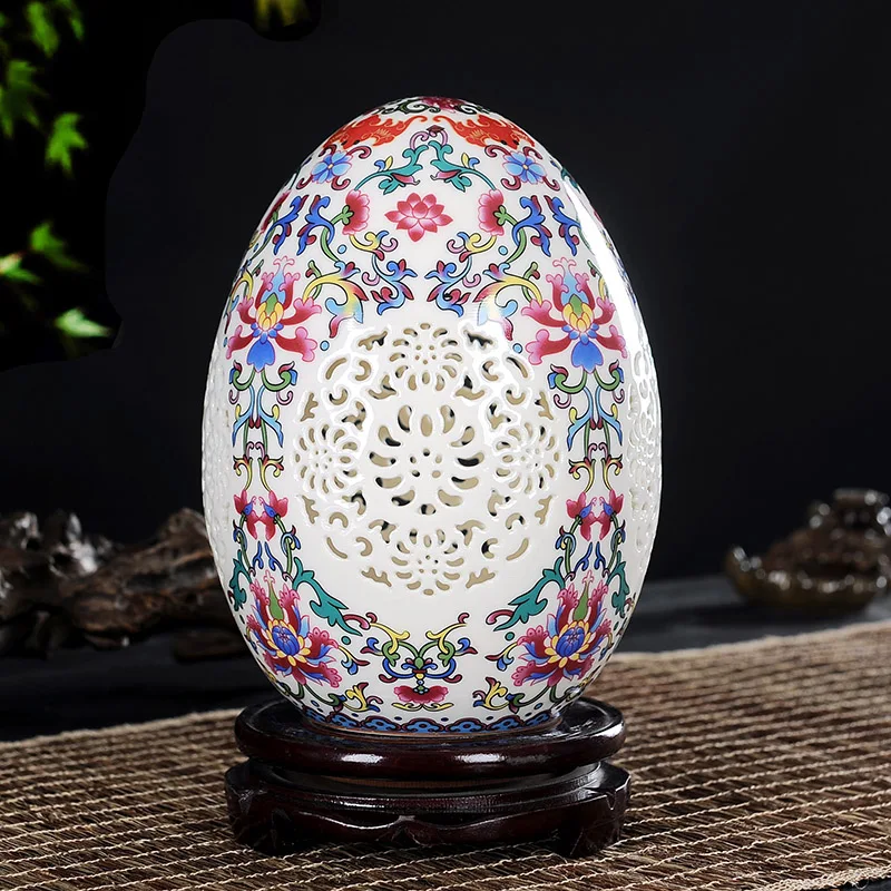 

Antique Jingdezhen Ceramic Vase Chinese Style Pierced Lucky Egg Vase Wedding Gifts Home Handicraft Furnishing Articles