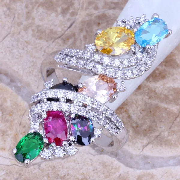 Sweet Multicolor Green Cubic Zirconia Silver Plated Ring Size 5 / 6 / 7 / 8 / 9 / 10 / 11 / 12 S0219