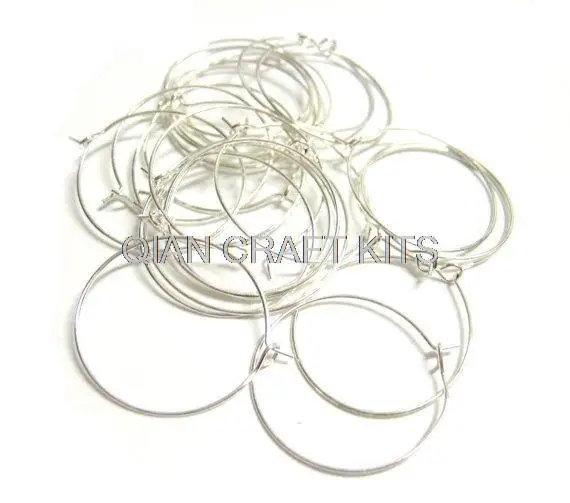 500pcs WHOLESALE Jewelry Supply - Silver Hoop Findings - Earring Hook Supplies - Bulk Wine Charm Finding 25mm