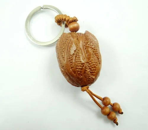 Natural mahogany three-dimensional engraving Buddha wood keychain Buddha key ring jewelry gift for men and women 1pc