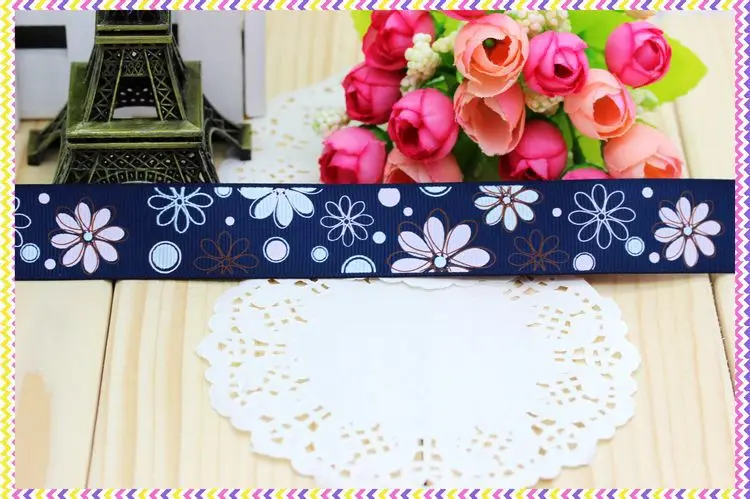 1''  flowers printed grosgrain ribbon headwear hair bow diy party decoration wholesale OEM 25mm B670