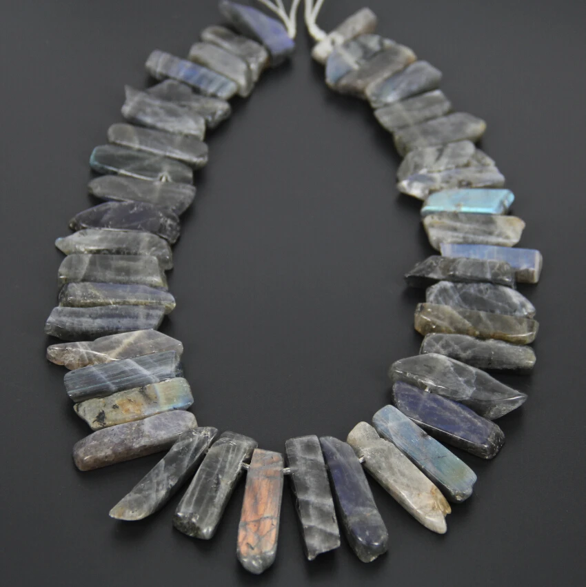 Full Strand Natural Flash Labradorite Slice Beads Pendants Necklace,Top Drilled Raw Stone Slabs Jewelry Making Wholesale