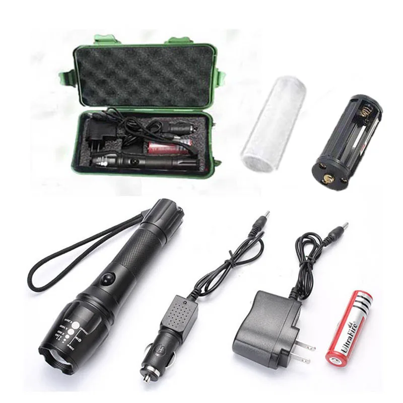 

XM-L T6 3800 Lumens flashlight High Power E17 LED Zoomable Torch light with 18650 Battery + Car Charger + charger + box