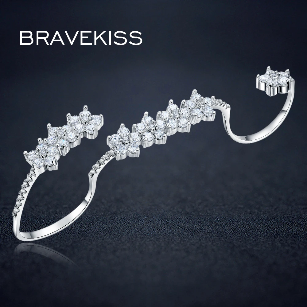 BRAVEKISS luxury crystal full finger rings for women zircon flower open rings adjustable four finger ring band anillos BUR0304