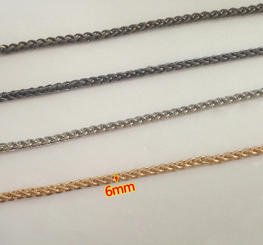 DIY 6mm Gold, Silver, Gun Black, Plating Bronze Metal Replacement Chains Shoulder Straps for Small Bag Handles with  Clasps