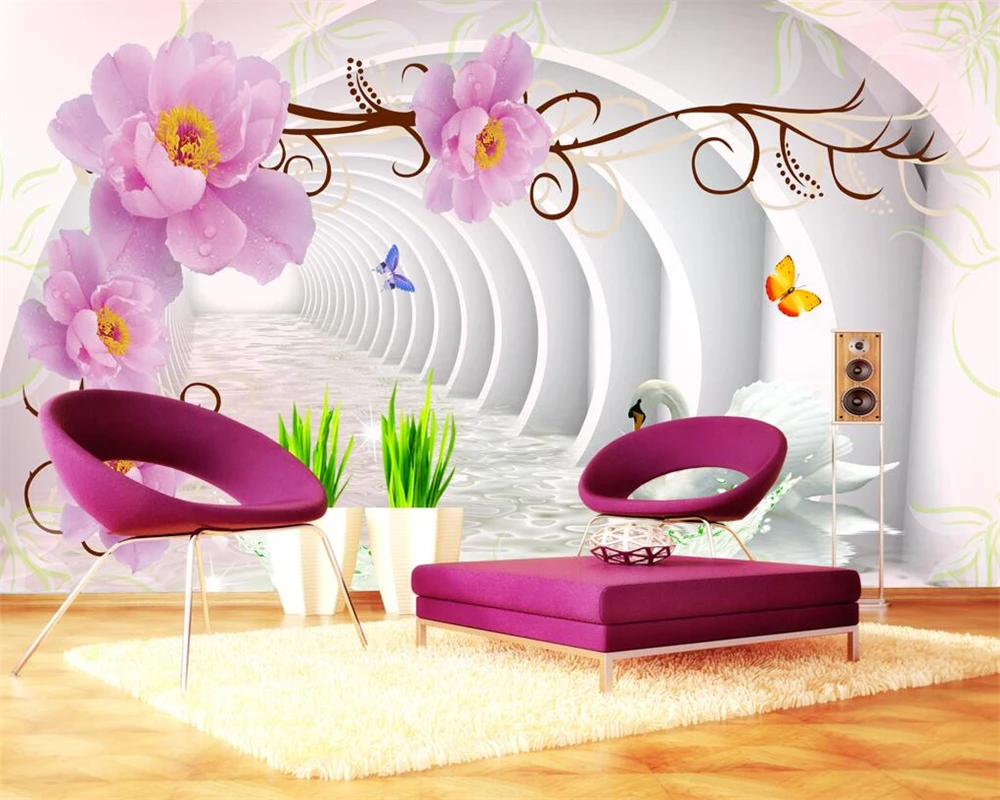 

Beibehang Custom Wallpaper Home Decorative Mural 3D Roses Swan Lake 3D TV Background Wall Living Room Bedroom Mural 3d wallpaper