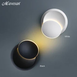 LED Wall Lamp 360 degree rotation adjustable bedside light White and Black creative wall lamp Black modern aisle round lamp