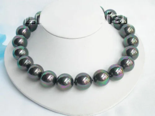 20mm 100%   black south sea shell pearl necklace