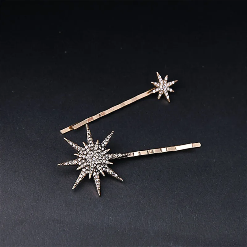 1 Pcs Fashion Girl White Crystal Rhinestones Hairpin Star Moon Round Shape Women Hair Clips Barrettes Hair Styling Accessories