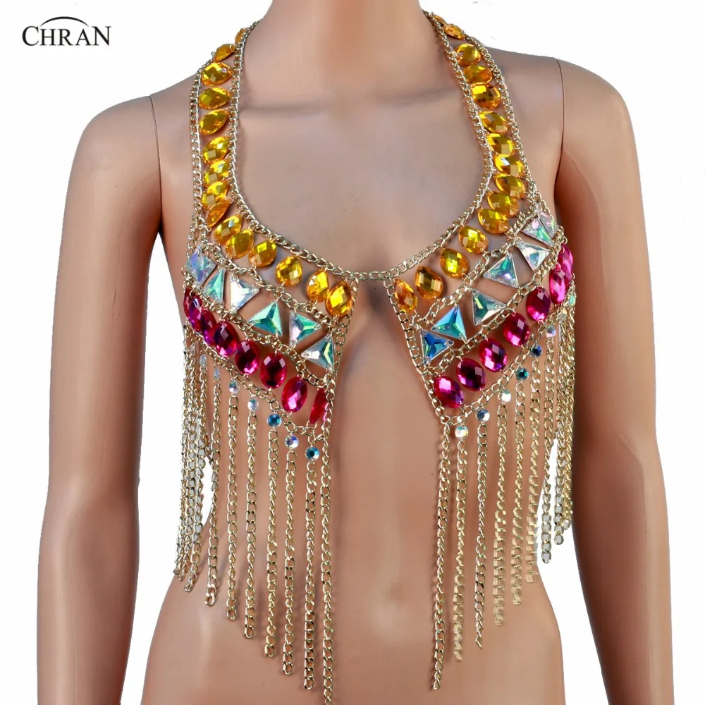 

Chran Belly Dance Crop Top Rave Bra Halter Necklace Burning Man Ibiza Sonus Festival Wear Body Lingerie EDC Outfit EDM Jewelry