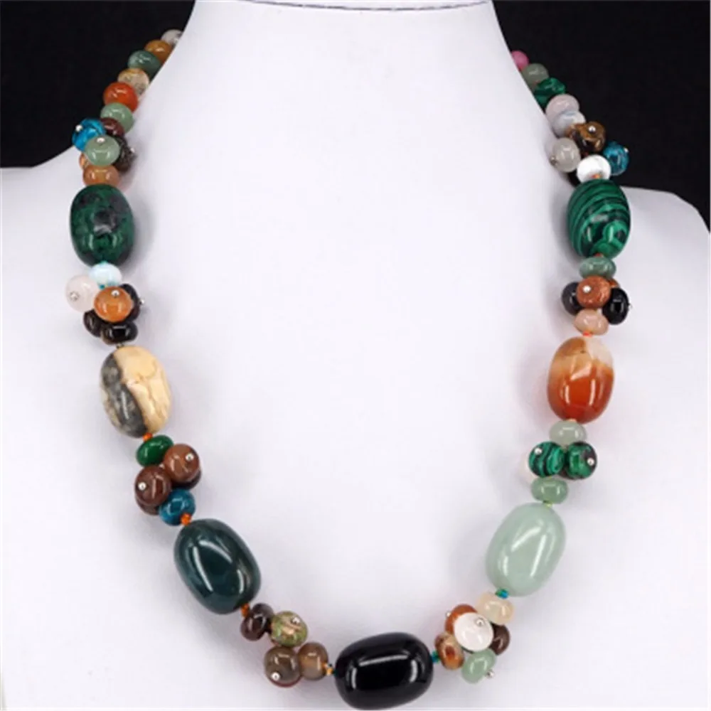 Druzy Natural Crystal Semi-precious Stone Necklace Women\'s Colorful  Necklace Jewelry Round Beads String Energy Necklace