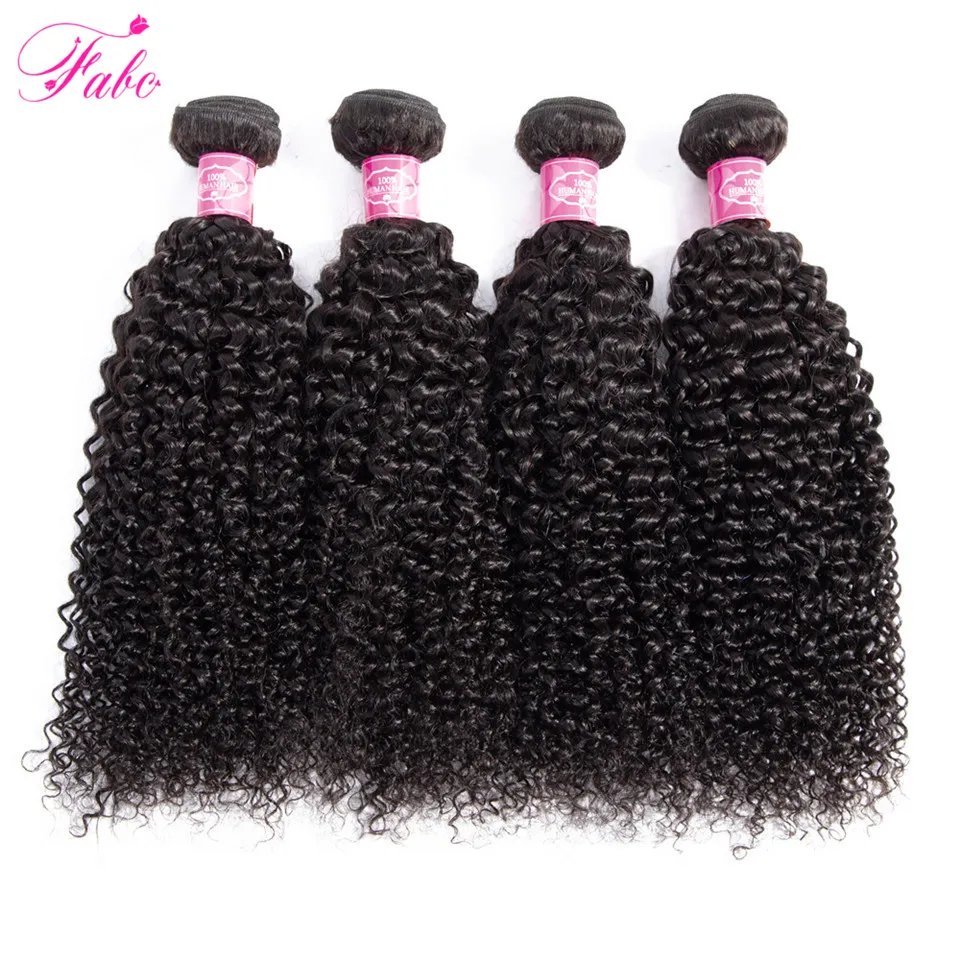 FABC Hair บราซิล Kinky Curly Bundles กับ4*4ลูกไม้สวิส Non-Remy ที่ยืดผมเส้นผมมนุษย์รวมกลุ่มด้วยปิด