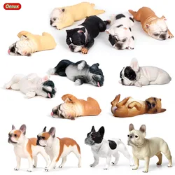 Oenux Lovely French Bulldog Animals Cute Puppy Sleep Lazy Dog Action Figures Model Figurine PVC Home Decoration Education Toy