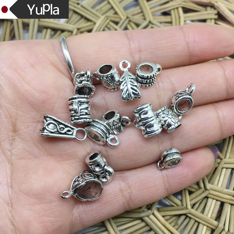 30pcs/Lot Antique Silver Charm Beads Pendant Clasp Connectors for Bracelet Necklace Jewelry Making Craft Accessories DIY Jewelry