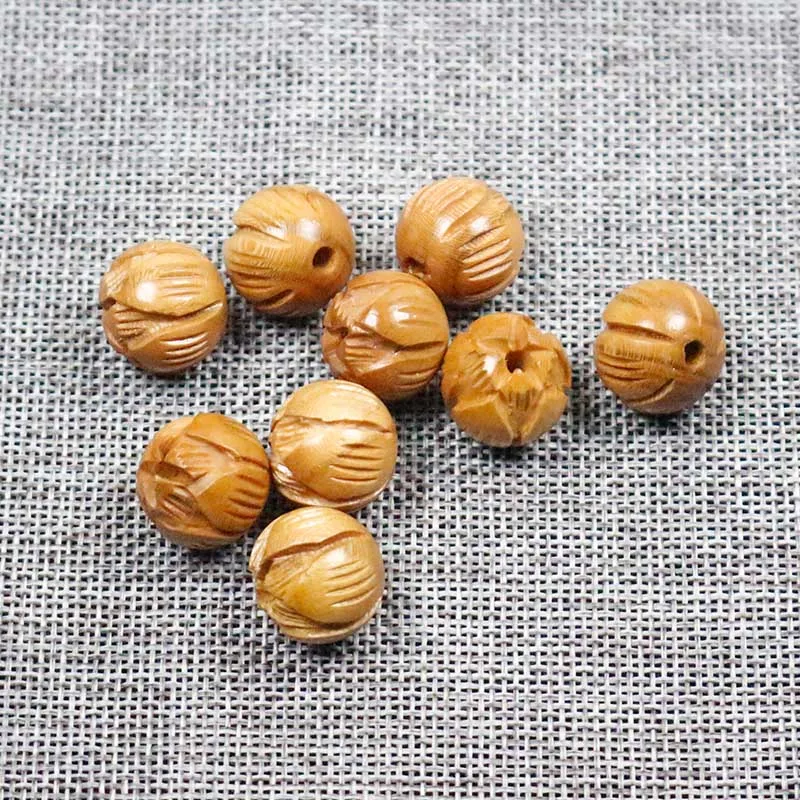 10pcs/lot Natural Wooden Handcraft Lotus Shape Spacer Beads 8 10 12 15 18mm Carved Peach Wood Beads DIY Bracelets Jewelry Making