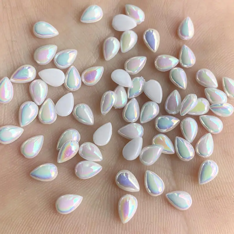 Pure white 4*6mm AB Drop Resin Rhinestones Flat Back Crystal Stones Non Sewing Scrapbook Beads for DIY Jewelry 200pcs -A56